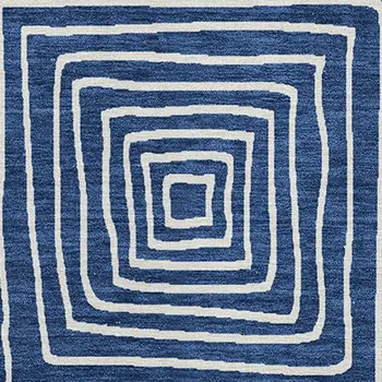 9' X 12' Navy Blue And Ivory Geometric Washable Indoor Outdoor Area Rug