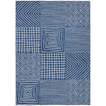 10' X 14' Navy Blue And Ivory Geometric Washable Indoor Outdoor Area Rug
