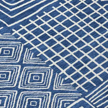 10' X 14' Navy Blue And Ivory Geometric Washable Indoor Outdoor Area Rug
