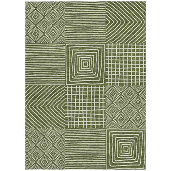 5' X 8' Olive Green And Ivory Geometric Washable Indoor Outdoor Area Rug