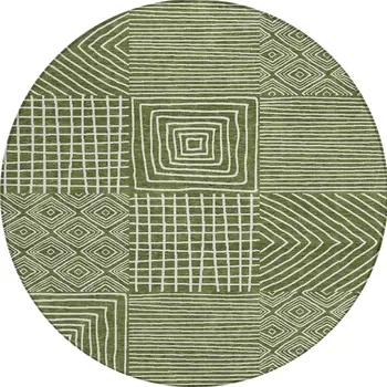 8' Olive Green And Ivory Round Geometric Washable Indoor Outdoor Area Rug