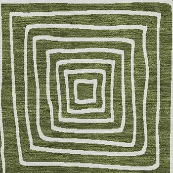 9' X 12' Olive Green And Ivory Geometric Washable Indoor Outdoor Area Rug