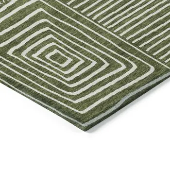 9' X 12' Olive Green And Ivory Geometric Washable Indoor Outdoor Area Rug