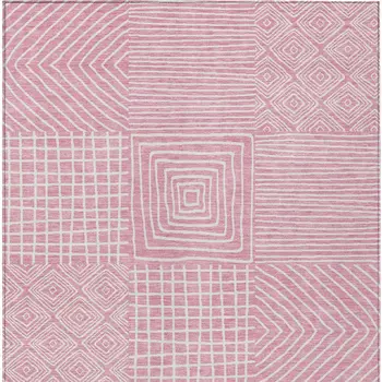 3' X 5' Pink And Ivory Geometric Washable Indoor Outdoor Area Rug