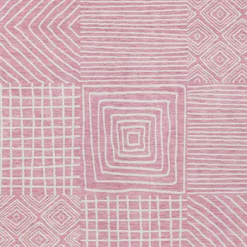 3' X 5' Pink And Ivory Geometric Washable Indoor Outdoor Area Rug