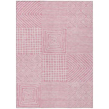 5' X 8' Pink And Ivory Geometric Washable Indoor Outdoor Area Rug