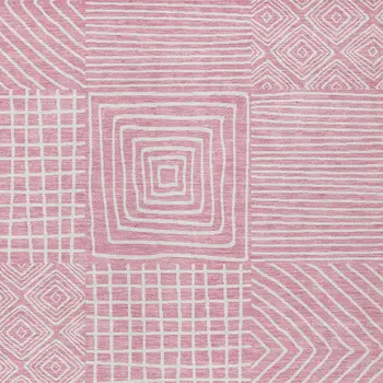 5' X 8' Pink And Ivory Geometric Washable Indoor Outdoor Area Rug