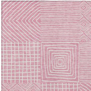10' X 14' Pink And Ivory Geometric Washable Indoor Outdoor Area Rug