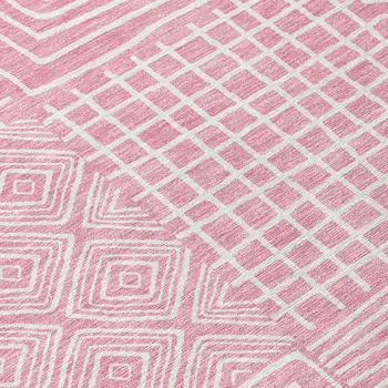 10' X 14' Pink And Ivory Geometric Washable Indoor Outdoor Area Rug