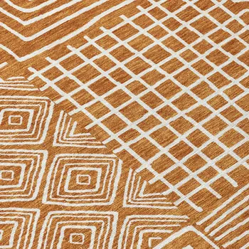 3' X 5' Copper And Ivory Geometric Washable Indoor Outdoor Area Rug