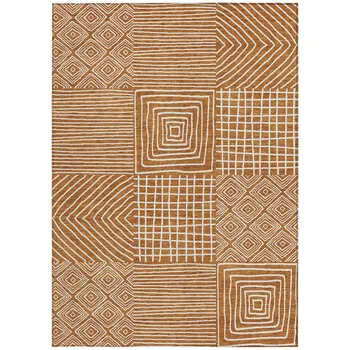 8' X 10' Copper And Ivory Geometric Washable Indoor Outdoor Area Rug