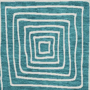 8' X 10' Teal Blue And Ivory Geometric Washable Indoor Outdoor Area Rug