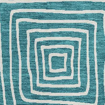 10' X 14' Teal Blue And Ivory Geometric Washable Indoor Outdoor Area Rug