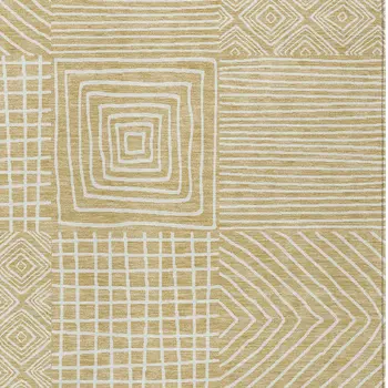 3' X 5' Wheat And Ivory Geometric Washable Indoor Outdoor Area Rug