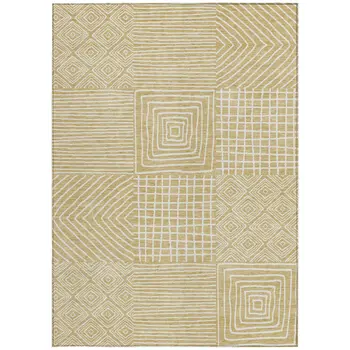 5' X 8' Wheat And Ivory Geometric Washable Indoor Outdoor Area Rug