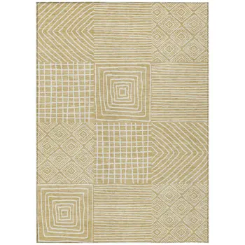 5' X 8' Wheat And Ivory Geometric Washable Indoor Outdoor Area Rug