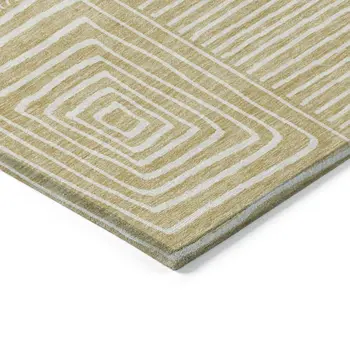 5' X 8' Wheat And Ivory Geometric Washable Indoor Outdoor Area Rug
