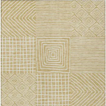 5' X 8' Wheat And Ivory Geometric Washable Indoor Outdoor Area Rug