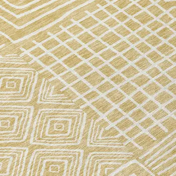 5' X 8' Wheat And Ivory Geometric Washable Indoor Outdoor Area Rug