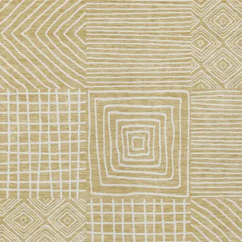 10' X 14' Wheat And Ivory Geometric Washable Indoor Outdoor Area Rug