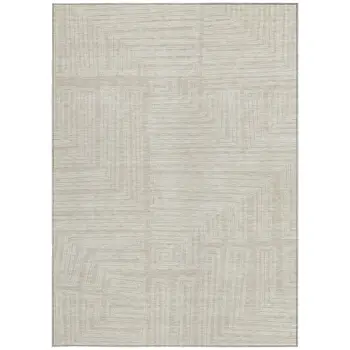 3' X 5' Beige And Ivory Geometric Washable Indoor Outdoor Area Rug