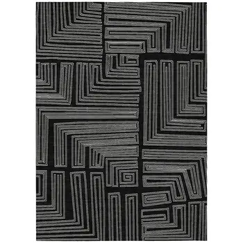 5' X 8' Black And Ivory Geometric Washable Indoor Outdoor Area Rug