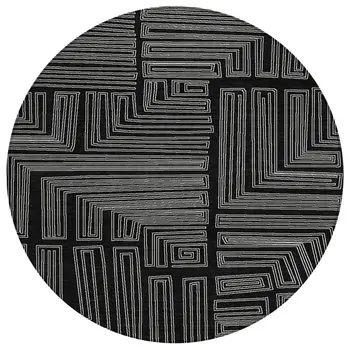 8' Black And Ivory Round Geometric Washable Indoor Outdoor Area Rug