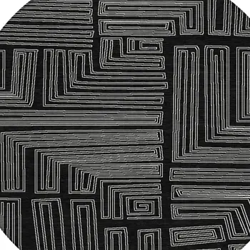 8' Black And Ivory Round Geometric Washable Indoor Outdoor Area Rug