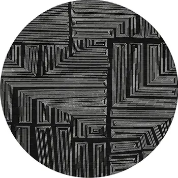 8' Black And Ivory Round Geometric Washable Indoor Outdoor Area Rug