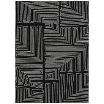 9' X 12' Black And Ivory Geometric Washable Indoor Outdoor Area Rug