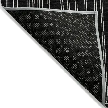 9' X 12' Black And Ivory Geometric Washable Indoor Outdoor Area Rug