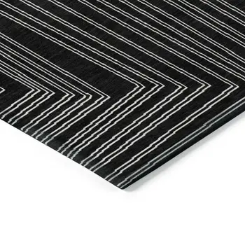 9' X 12' Black And Ivory Geometric Washable Indoor Outdoor Area Rug