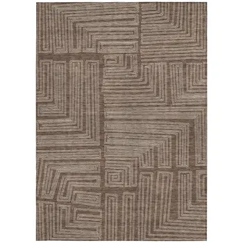 8' X 10' Brown And Ivory Geometric Washable Indoor Outdoor Area Rug