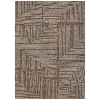 10' X 14' Brown And Ivory Geometric Washable Indoor Outdoor Area Rug