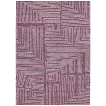 5' X 8' Eggplant And Ivory Geometric Washable Indoor Outdoor Area Rug