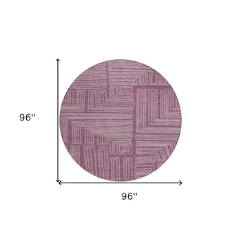 8' Eggplant And Ivory Round Geometric Washable Indoor Outdoor Area Rug