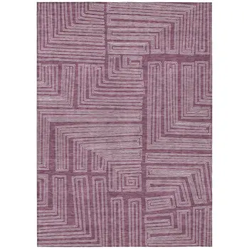 9' X 12' Eggplant And Ivory Geometric Washable Indoor Outdoor Area Rug