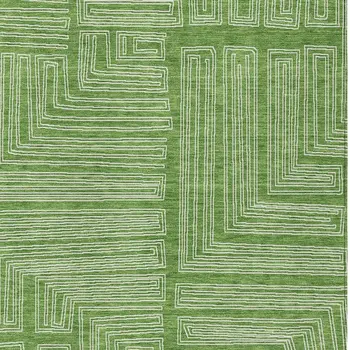 3' X 5' Green And Ivory Geometric Washable Indoor Outdoor Area Rug