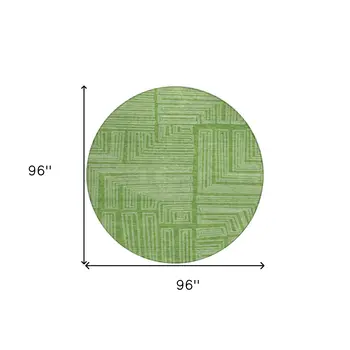 8' Green And Ivory Round Geometric Washable Indoor Outdoor Area Rug