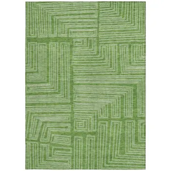 8' X 10' Green And Ivory Geometric Washable Indoor Outdoor Area Rug