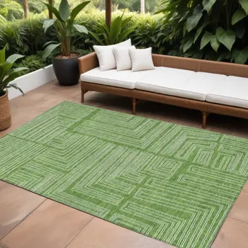 8' X 10' Green And Ivory Geometric Washable Indoor Outdoor Area Rug
