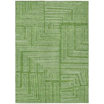 9' X 12' Green And Ivory Geometric Washable Indoor Outdoor Area Rug