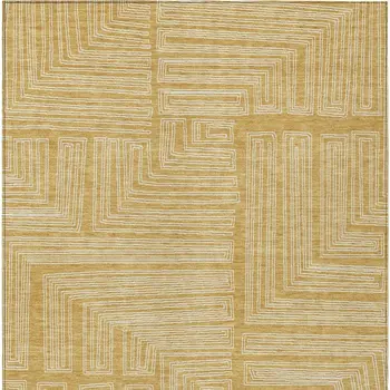 5' X 8' Gold And Ivory Geometric Washable Indoor Outdoor Area Rug