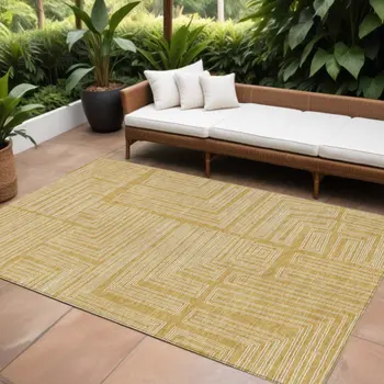 8' X 10' Gold And Ivory Geometric Washable Indoor Outdoor Area Rug