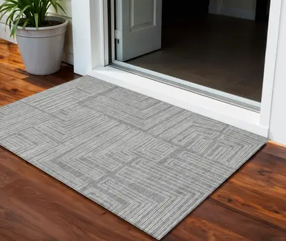 3' X 5' Gray And Ivory Geometric Washable Indoor Outdoor Area Rug