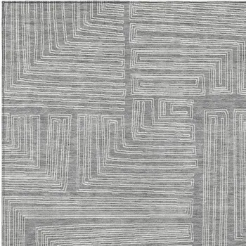 9' X 12' Gray And Ivory Geometric Washable Indoor Outdoor Area Rug