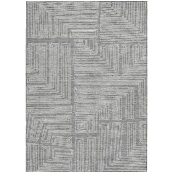 10' X 14' Gray And Ivory Geometric Washable Indoor Outdoor Area Rug