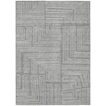 10' X 14' Gray And Ivory Geometric Washable Indoor Outdoor Area Rug