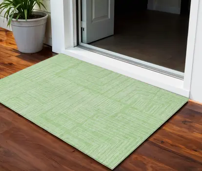 3' X 5' Mint Green And Ivory Geometric Washable Indoor Outdoor Area Rug