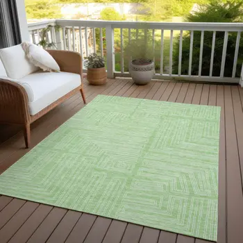 3' X 5' Mint Green And Ivory Geometric Washable Indoor Outdoor Area Rug